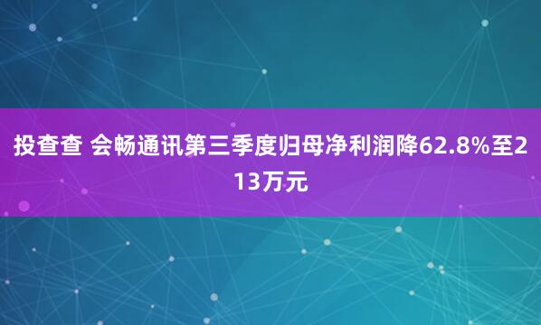 投查查 会畅通讯第三季度归母净利润降62.8%至213万元